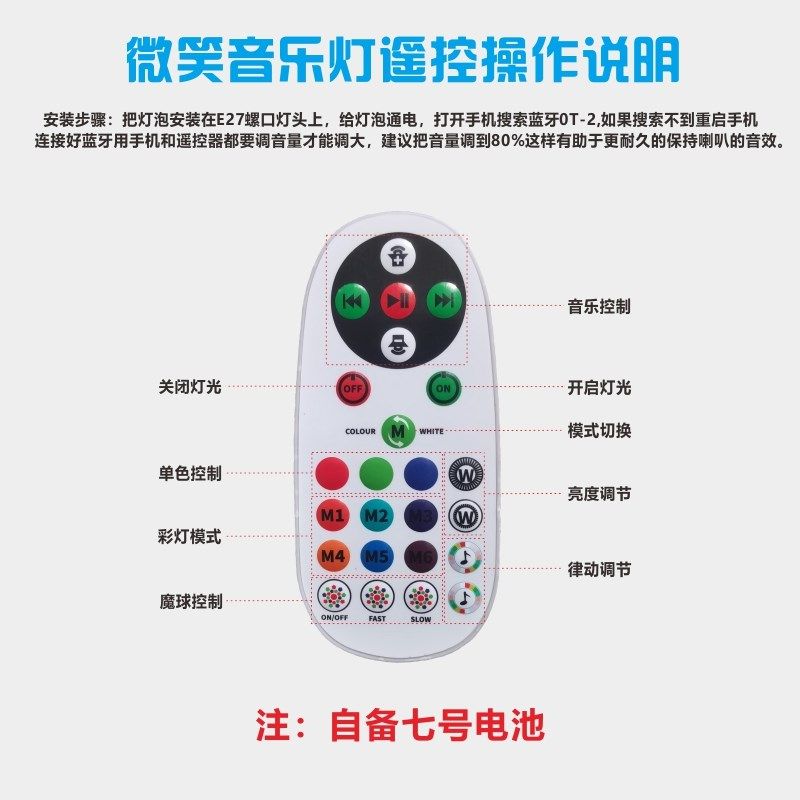 螺口高亮LD音乐氛围灯泡蹦迪遥控七彩魔球立体声音响彩灯