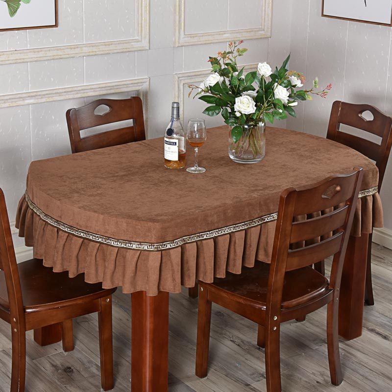 现代纯色椭圆形餐桌布布艺台布咖啡色家用台裙素色高级感定制