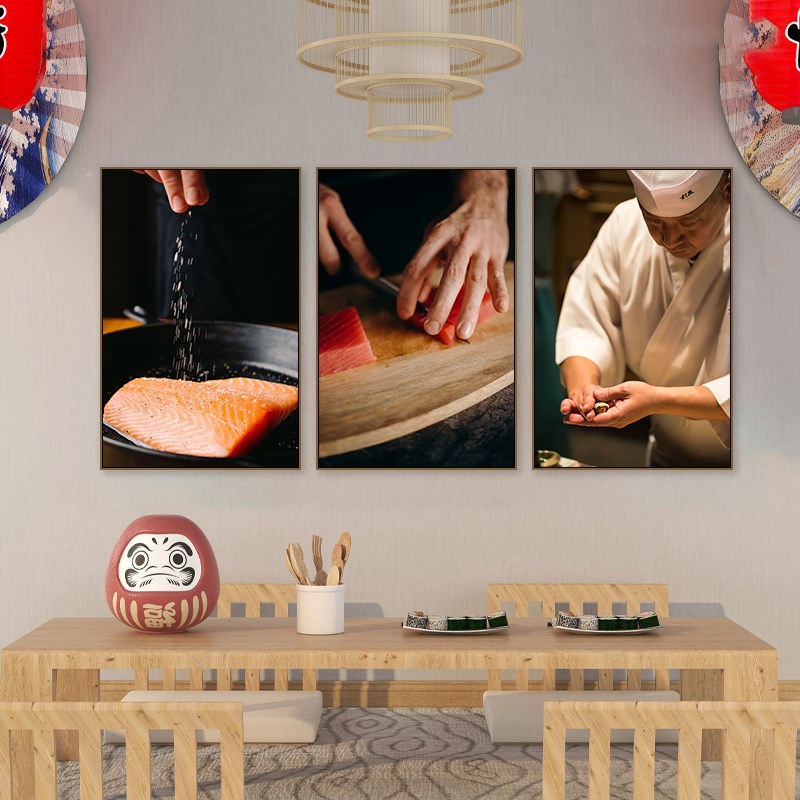 寿司店装饰画日式拉面店料理店刺身挂画日本餐厅居酒屋三文鱼挂画图片