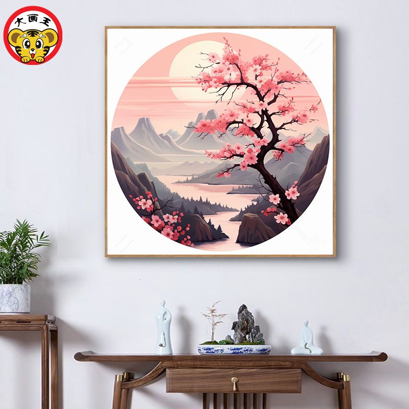简约如意花卉梅花diy数字油画手工填色客厅书房餐厅装饰挂画图片