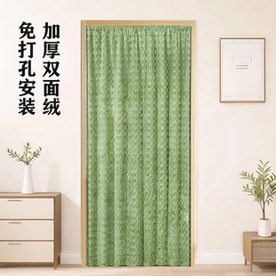 保暖防风加厚双面绒z卧室家用隔断窗挂帘防寒挡风免打 棉门帘冬季