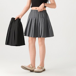 胖女童百褶裙夏季中大童夏装半身裙胖童加肥加大码灰色短裙学院风