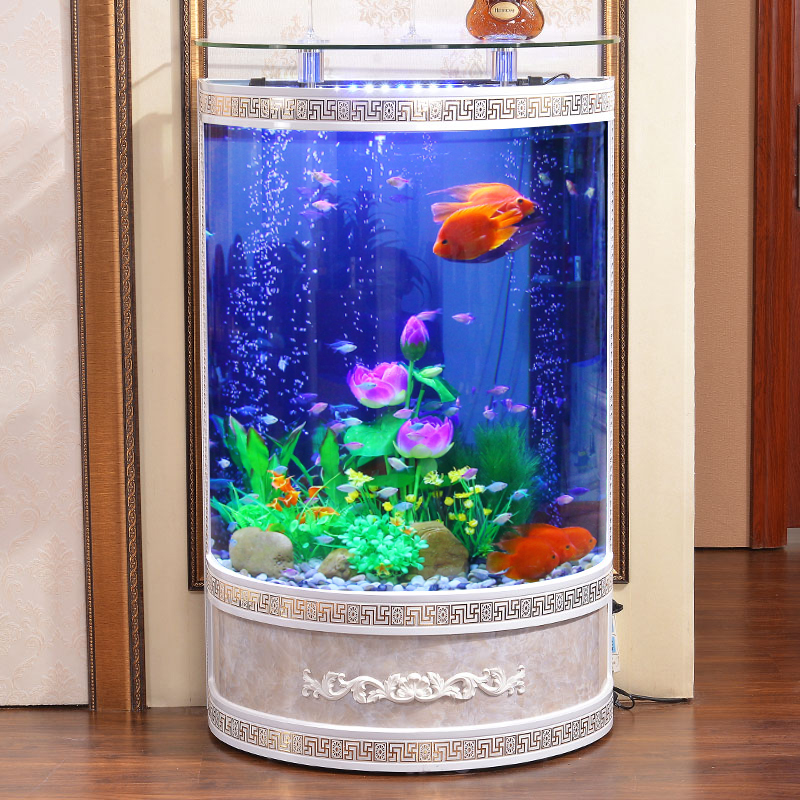 创海鱼缸客厅家用中大型欧式落地半圆柱形水族箱免换水生态金鱼缸