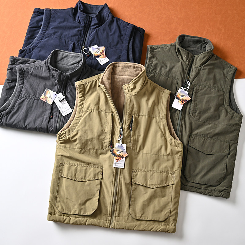 两面穿 加绒加厚复合摇粒绒工装马甲男户外防风防水立领马夹背心,男装,常规马甲,淘宝优惠券,粉丝福利购,淘宝优惠卷