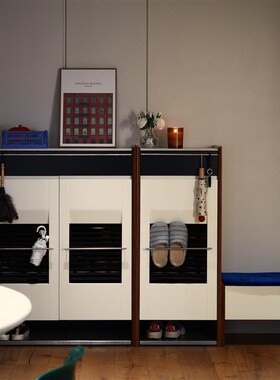 不众丨Latt鞋柜中古包豪斯实木玄关柜樱桃木小户型复古窄换鞋凳