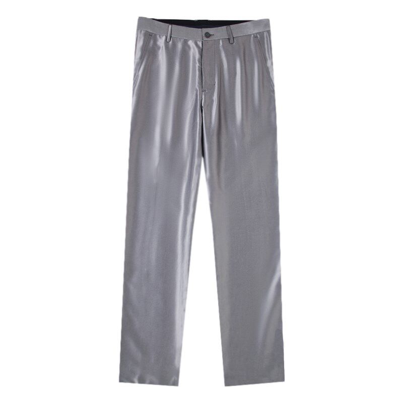 春夏丝光亮面男装裤子垂感修身直筒西裤高级感时尚休闲商务长裤