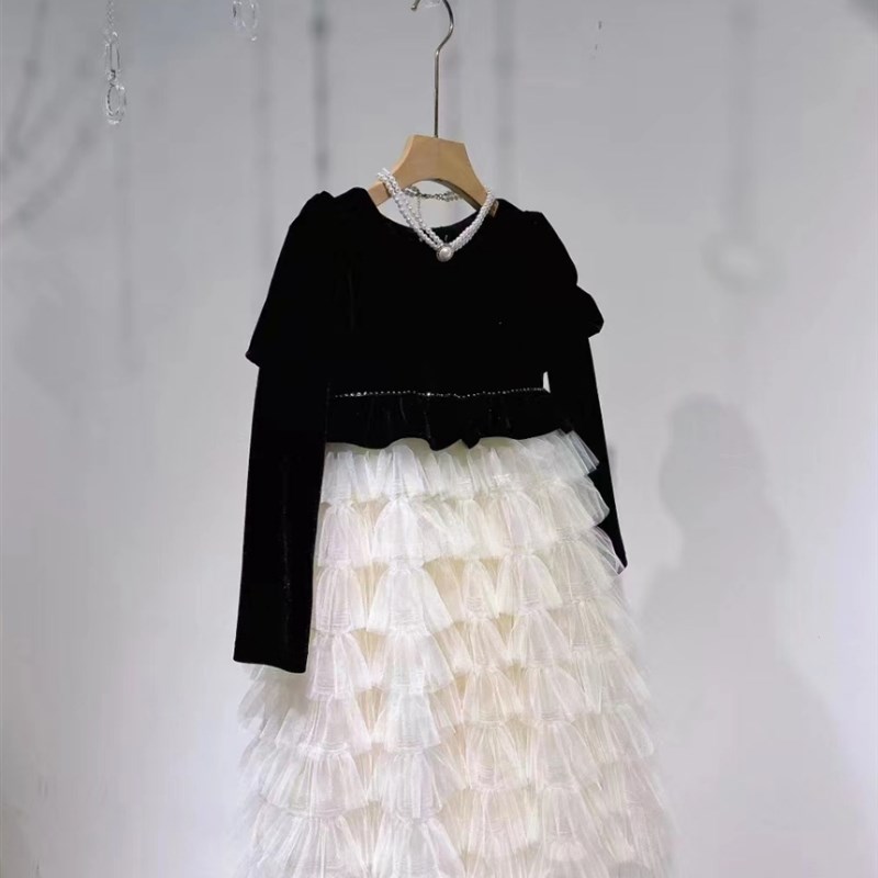 高定礼服2024秋冬新款女童公主裙简约高级钢琴演出服节日连衣裙