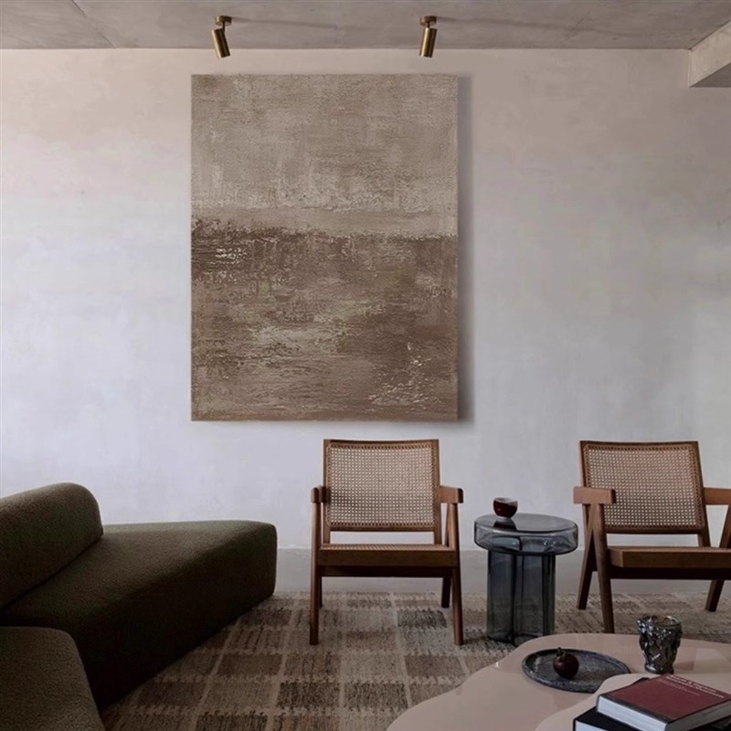 喷绘油画现代简约侘寂赤贫风民宿客厅装饰画抽象肌理立体玄关挂画图片