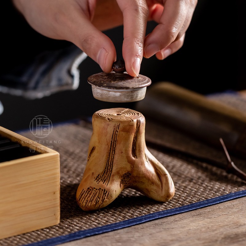 宜兴紫砂树桩盖置手工创意茶盖托壶盖架功夫茶具茶道零配茶宠摆件