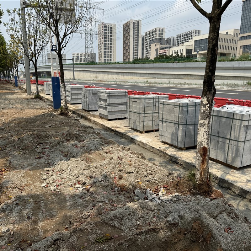 路沿石路牙石道路市政工程岗岩天然大理石芝麻白灰火烧板石材