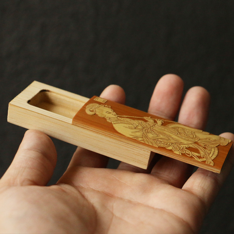 十几年老玉竹东阳名家裘立刚本工精工留青雕刻侍女图牙签盒竹雕刻,特色手工艺,竹编/竹雕,淘宝优惠券,粉丝福利购,淘宝优惠卷