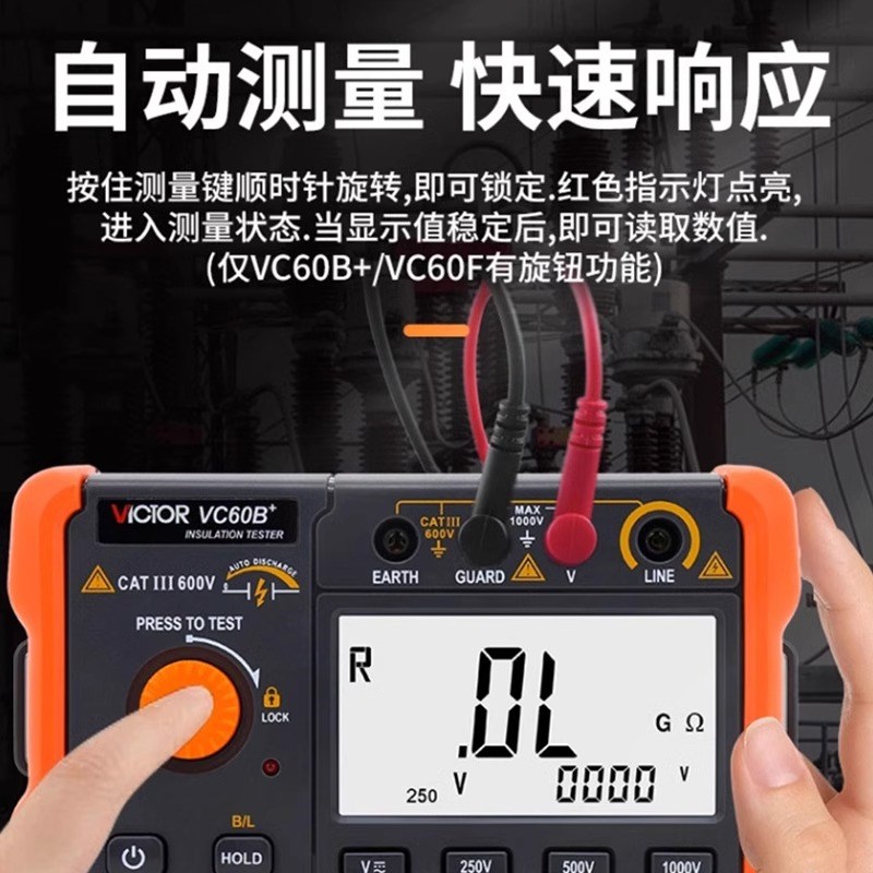 胜利VC60B+/60D+绝缘电阻测试仪数字兆欧表500V电工摇表2500V电压