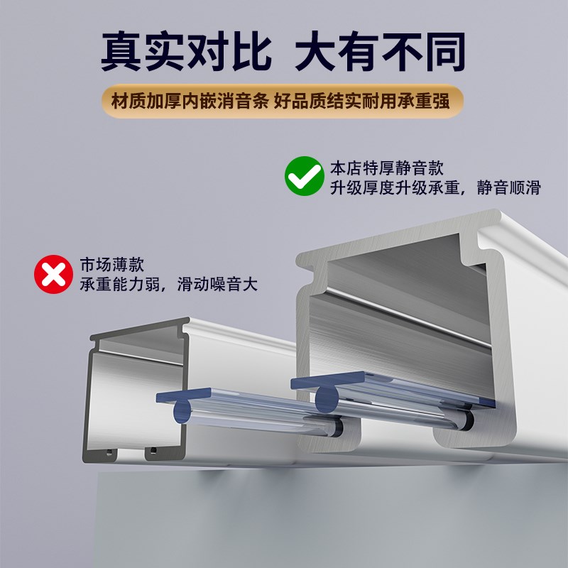 静音窗帘直轨轨道铝合金滑轮导轨轴承轮顶装侧装挂钩式窗帘杆配件