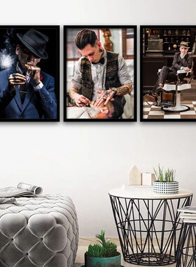 男士油头馆发型理发店装饰画eho复古发廊美发有框挂画壁画