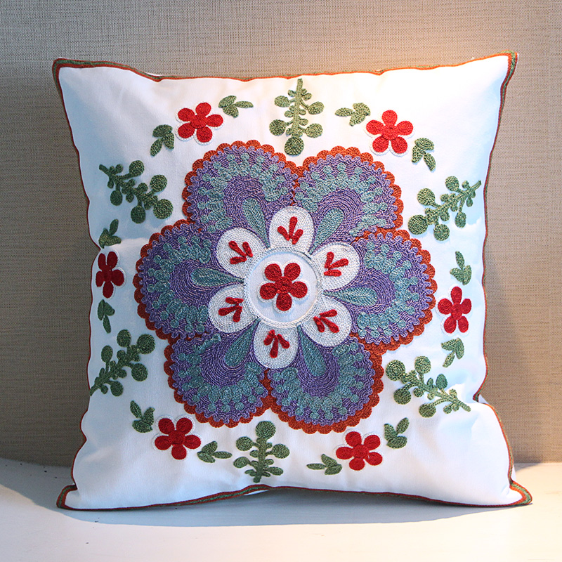 民族风刺绣抱枕棉麻靠垫床头沙发靠包汽车护腰靠背靠枕可拆洗