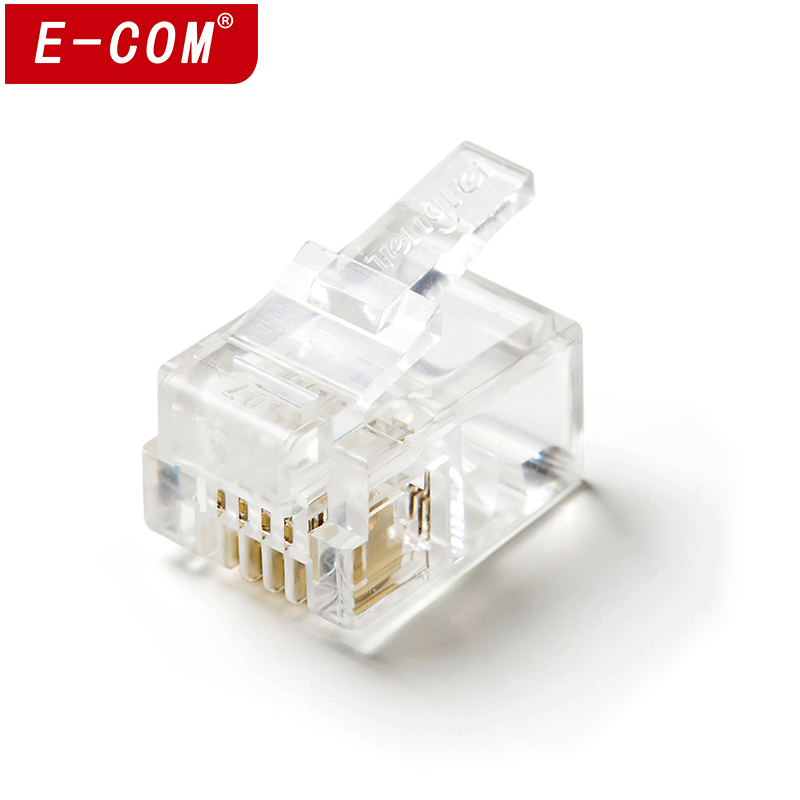 E-COM 电话水晶头rj11通用型4四芯6P4C镀金网络宽带线接头100颗