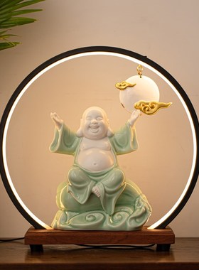 创意陶瓷布袋笑佛招财弥勒佛桌面人物工艺品摆件微景观造景装饰品