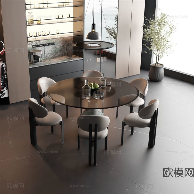 意式极简实木餐桌椅组合现代简约家用小户型圆形吃饭桌子设计定制
