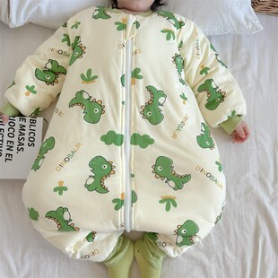 宝宝纯棉加厚睡袋儿童秋冬恒温无痕夹棉连体睡衣婴幼儿A类防踢被