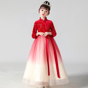 女童中国风旗袍公主裙表演古筝演奏演出服主持人夏季儿童高端礼服
