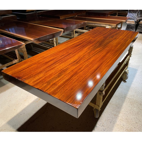 奥坎实木大板茶桌椅组合原木餐桌实木整块书茶台办公桌220-88-10