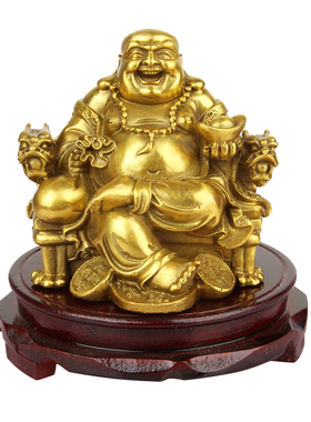 纯铜弥勒佛摆件 龙椅佛办公室