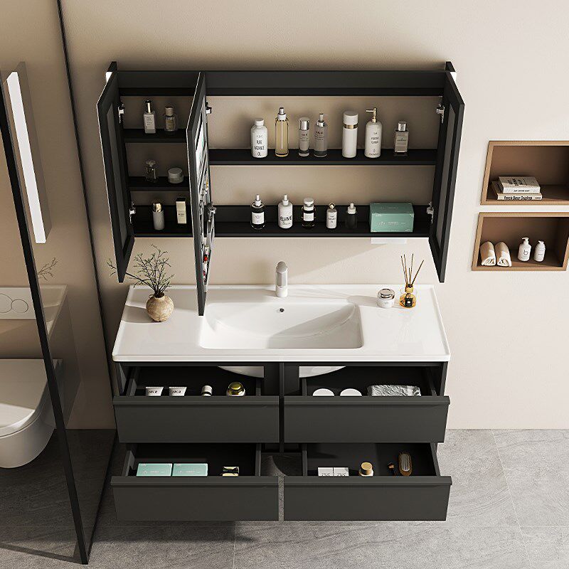 黑色复古浴室柜陶瓷一体盆洗漱台中古风卫生间橡木洗脸洗手盆