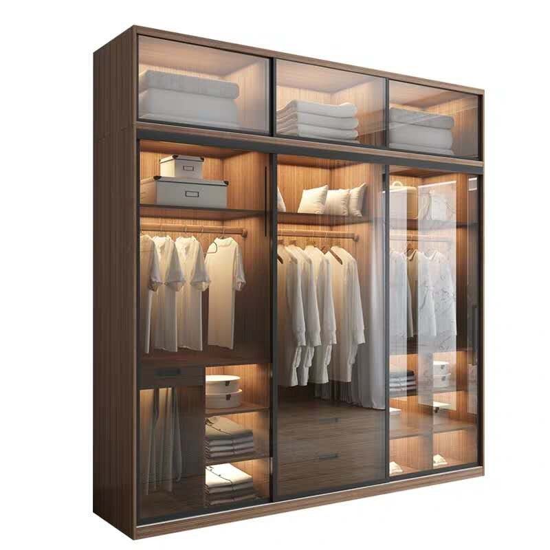 钢化玻璃推拉门酒柜展示柜餐边柜平门极简窄边移门订制