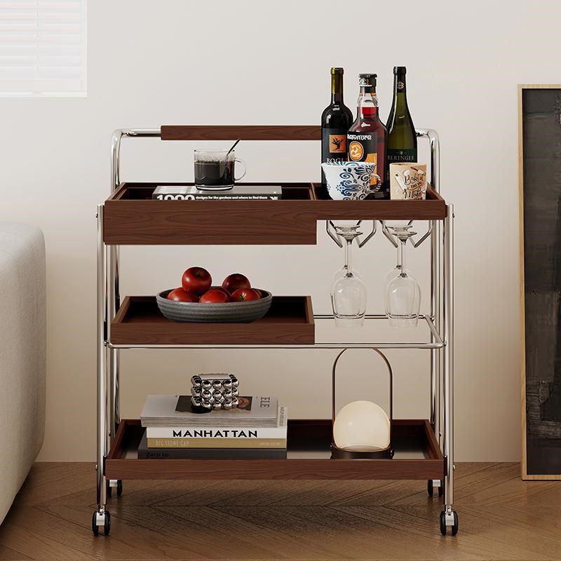 中古风小推车复古客厅沙发茶几实木茶台小户型侧边边柜