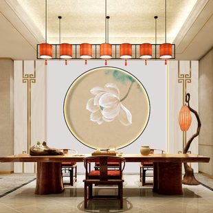 客厅沙发电视背景墙壁纸荷花3d壁布轻奢书房墙布8d无缝墙纸 新中式
