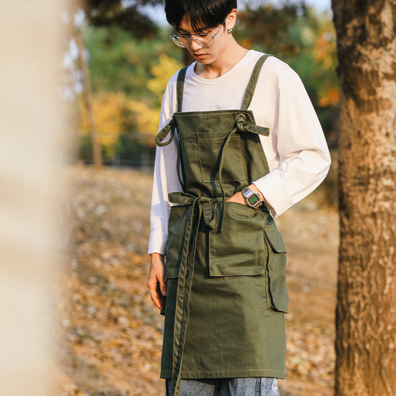 牛仔围裙日系美甲奶茶咖啡师家居男女艺理发师工作服印