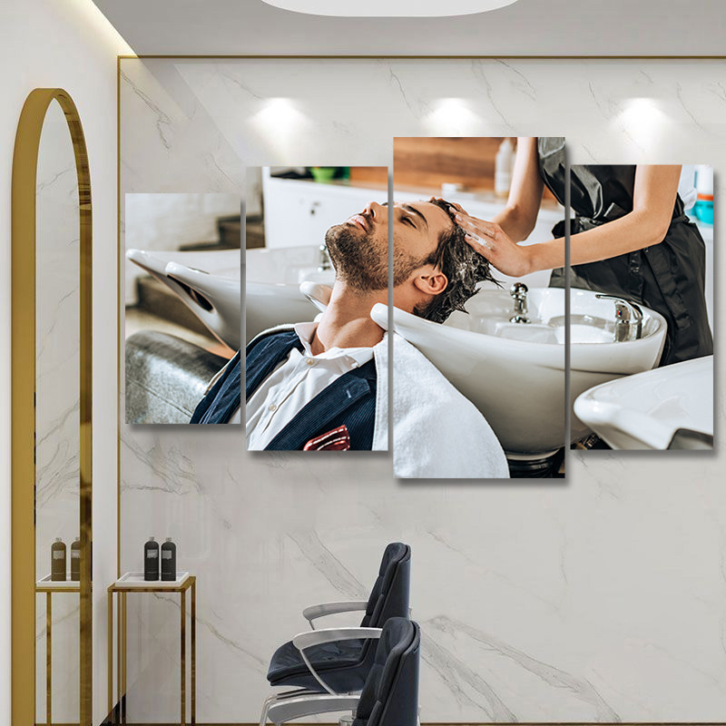 美发店装饰挂画发廊发型海报图片墙面理发店创意宣传客厅背景壁画