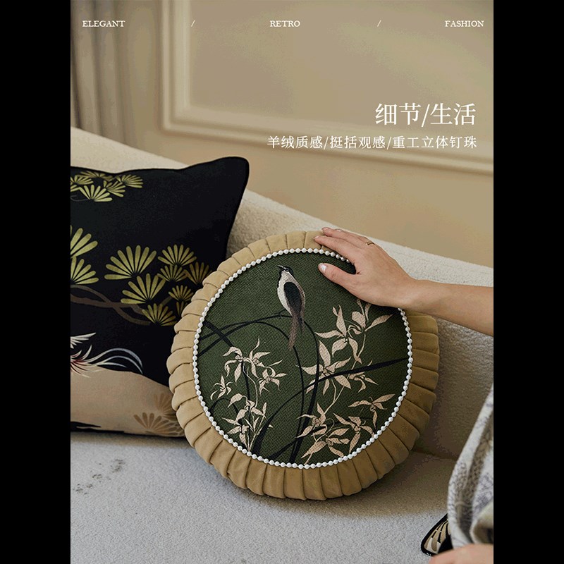蜡笔派中式古典凤舞松间抱枕氛围感沙发客厅靠垫复古风靠枕定制