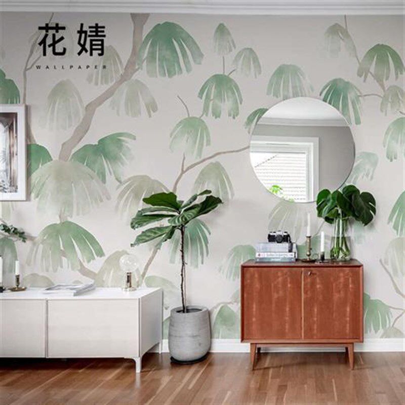 新松树沙发卧室墙纸墙布无缝壁纸现代电视背景墙壁画壁布