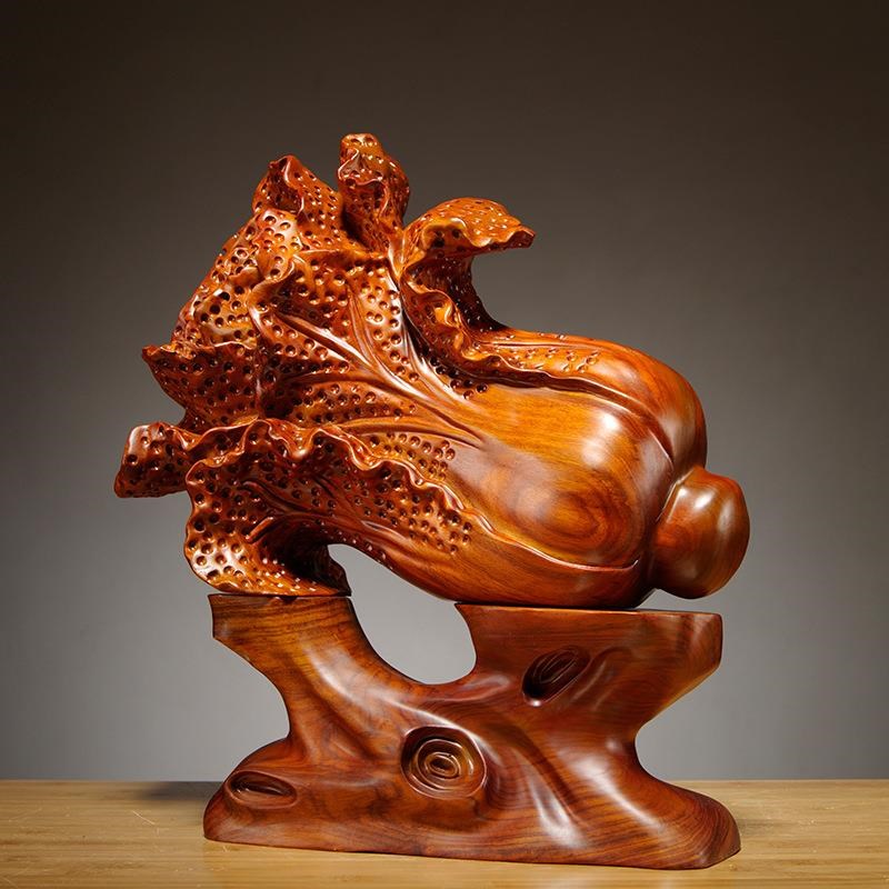 花梨木雕白菜摆件客厅玄关装饰品家居店铺红木雕刻开业乔迁送礼品