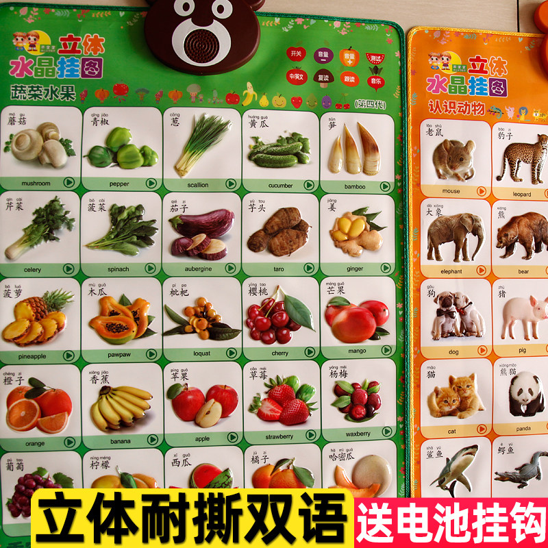 幼儿童声挂图宝宝早教认知卡片图识字发声学说话识物拼音数字