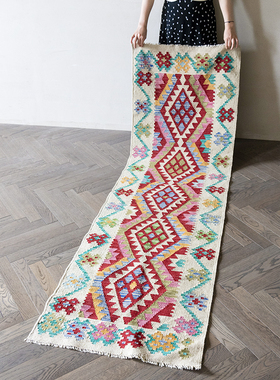 巴基斯坦ilim手工羊毛长条地毯地垫玄关卧室走道婚庆地毯