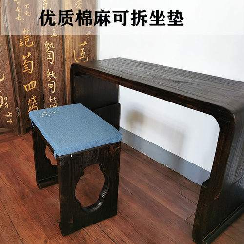 七韵古琴桌凳坐垫麻拆洗烧桐木燕尾榫卯古琴桌坐垫