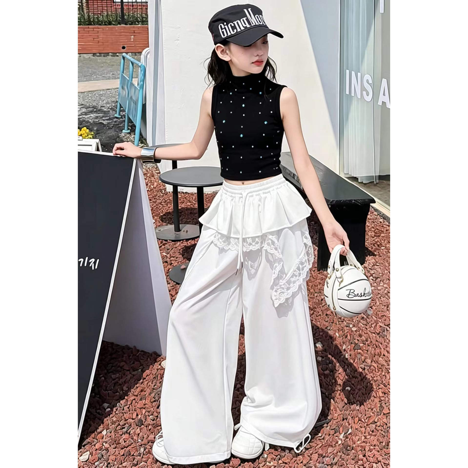 女童时尚烫钻背心舞蹈练功服女团爵士舞演出服套装jazz走秀表演服图片