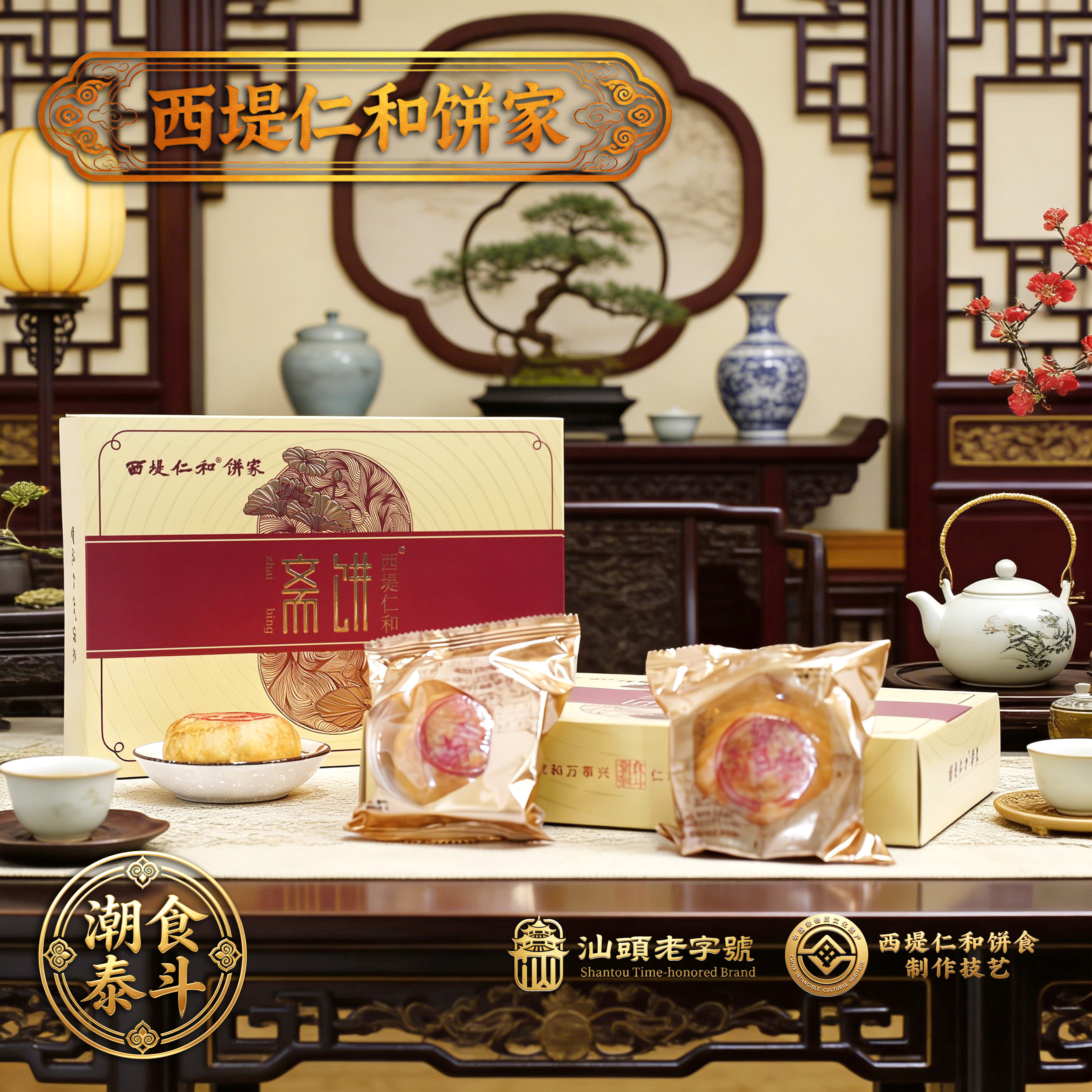 西堤仁和纯素斋饼传统手工制作老香黄乌豆绿豆潮汕特产礼盒装