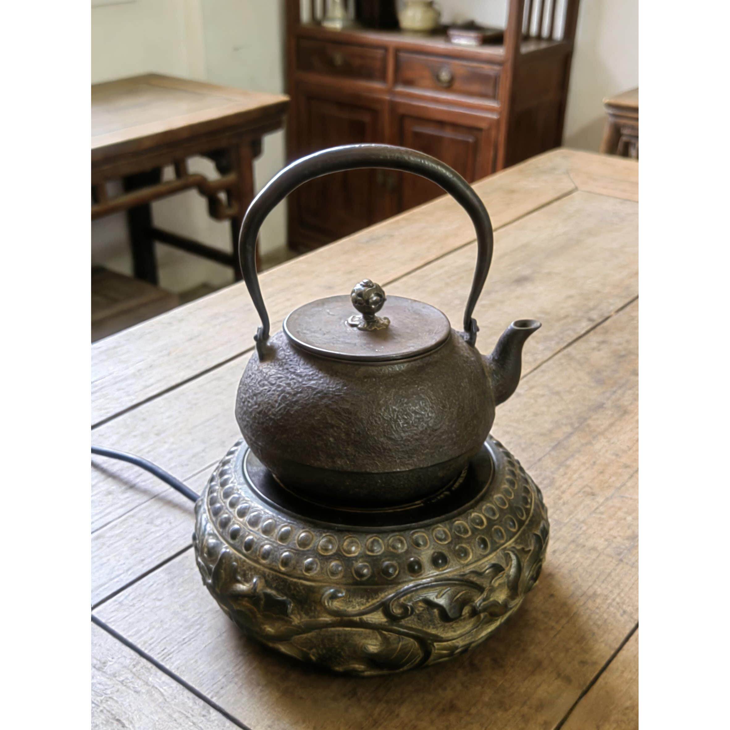 复古煮缠枝莲茶炉电陶炉围炉煮茶器高档石雕嵌入式石炉室内电陶炉