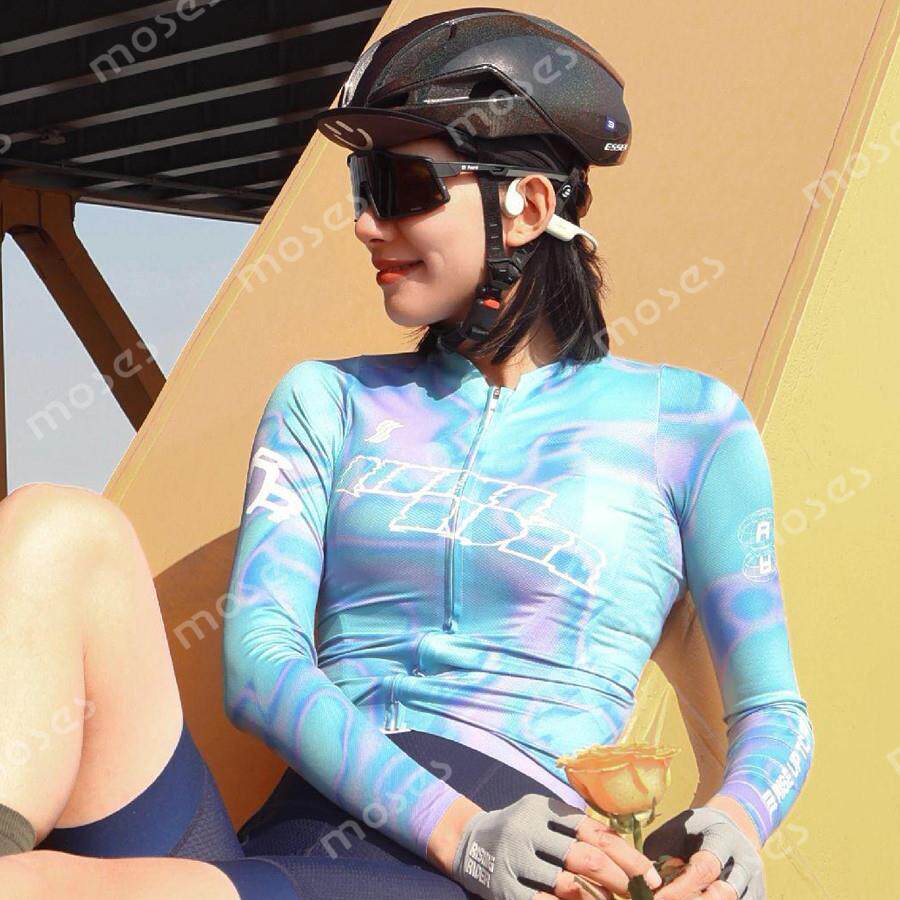 2025夏季新款多巴胺风格女式长袖骑行衣 修身公路自行车骑行服 女