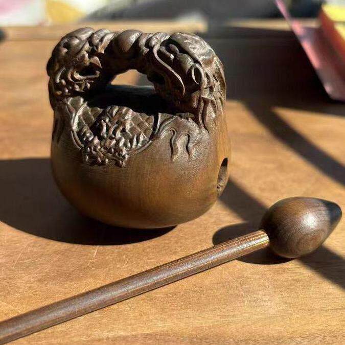 黄杨木雕双龙戏珠木鱼木质随身携带中式手把件打击乐器佛系小摆件