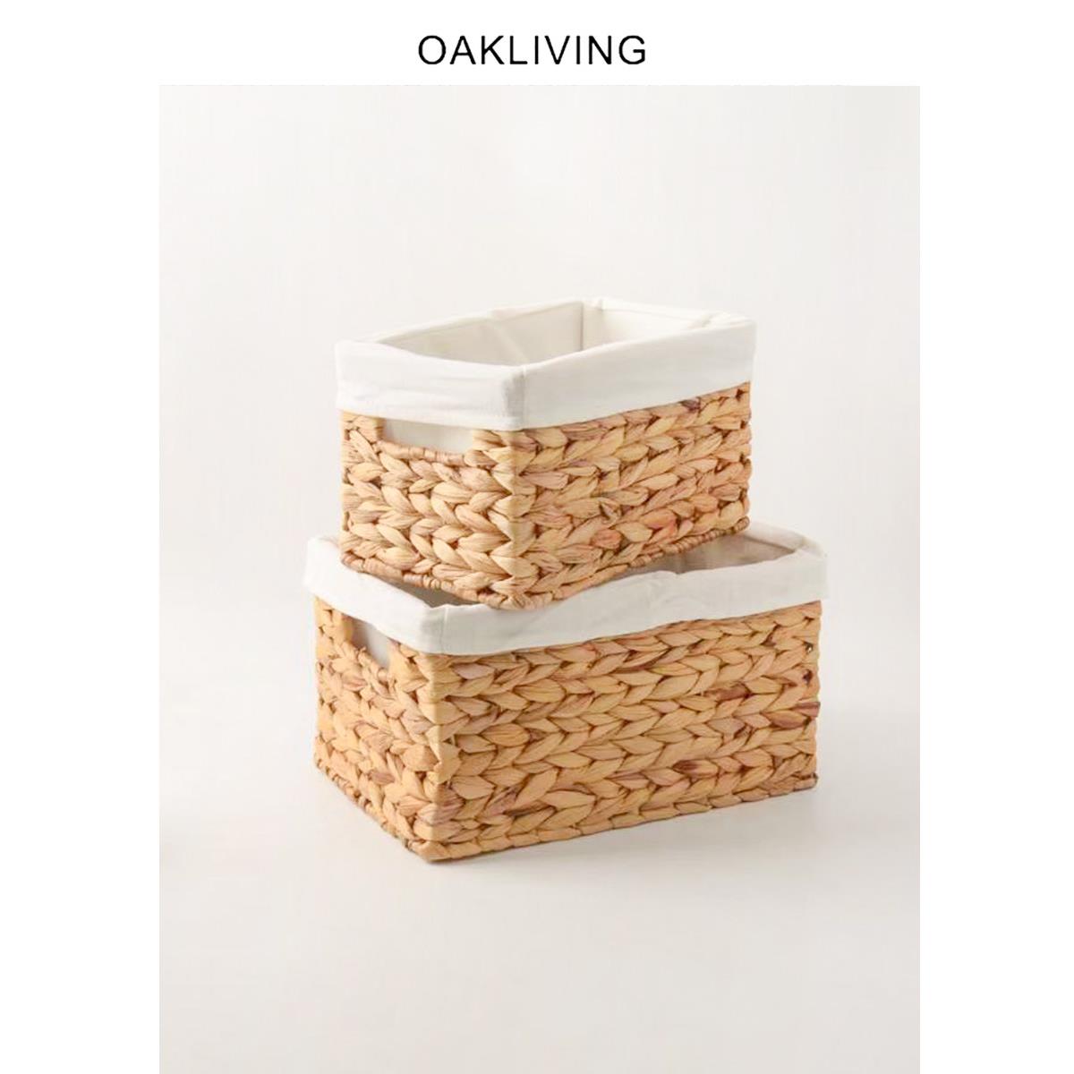 oakliving法式葫芦草编织收纳篮手提篮子家居整理储物篮带内衬