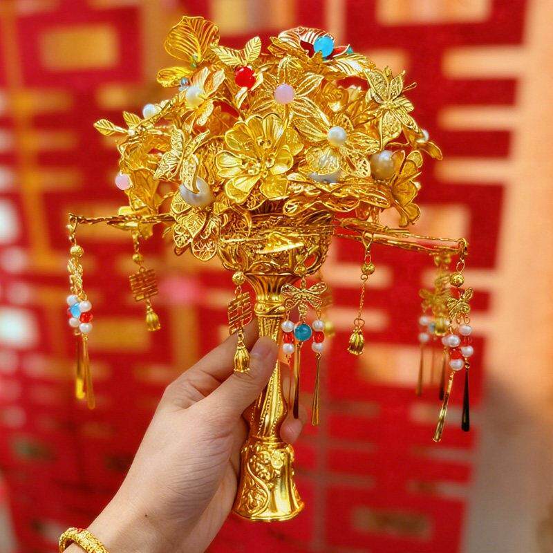 金色手捧花diy材料包新娘结婚婚礼秀禾服婚纱花束权杖新婚礼物