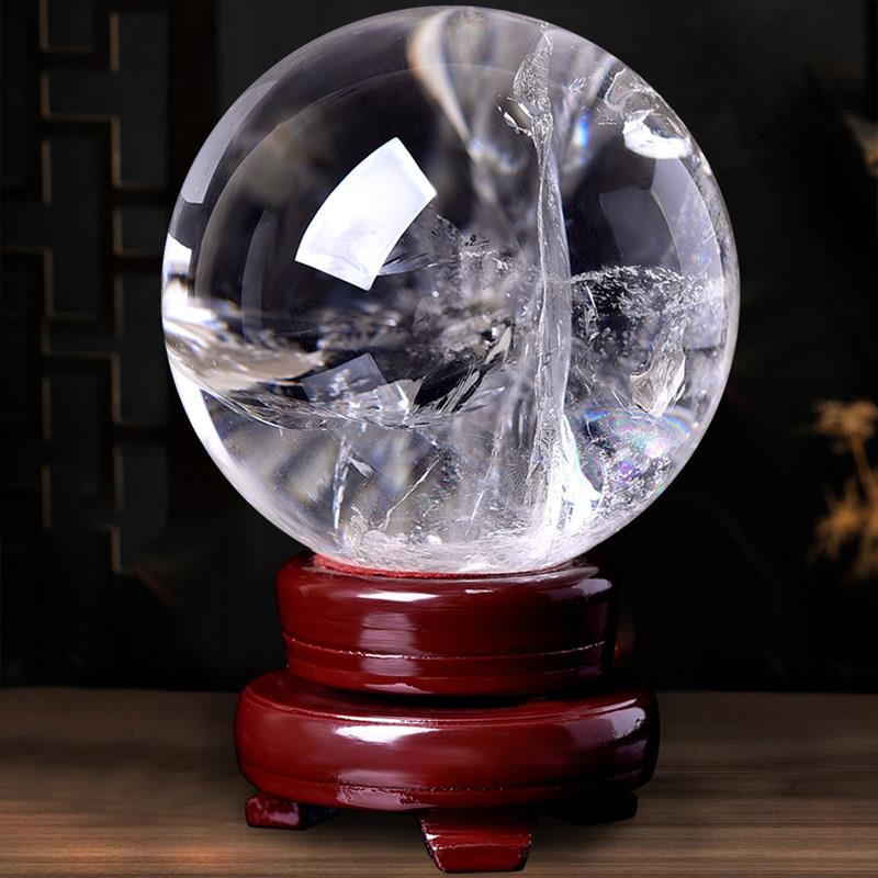 天然白水晶球摆件招财水晶球乔迁风水球办公室桌面客厅玄关摆件