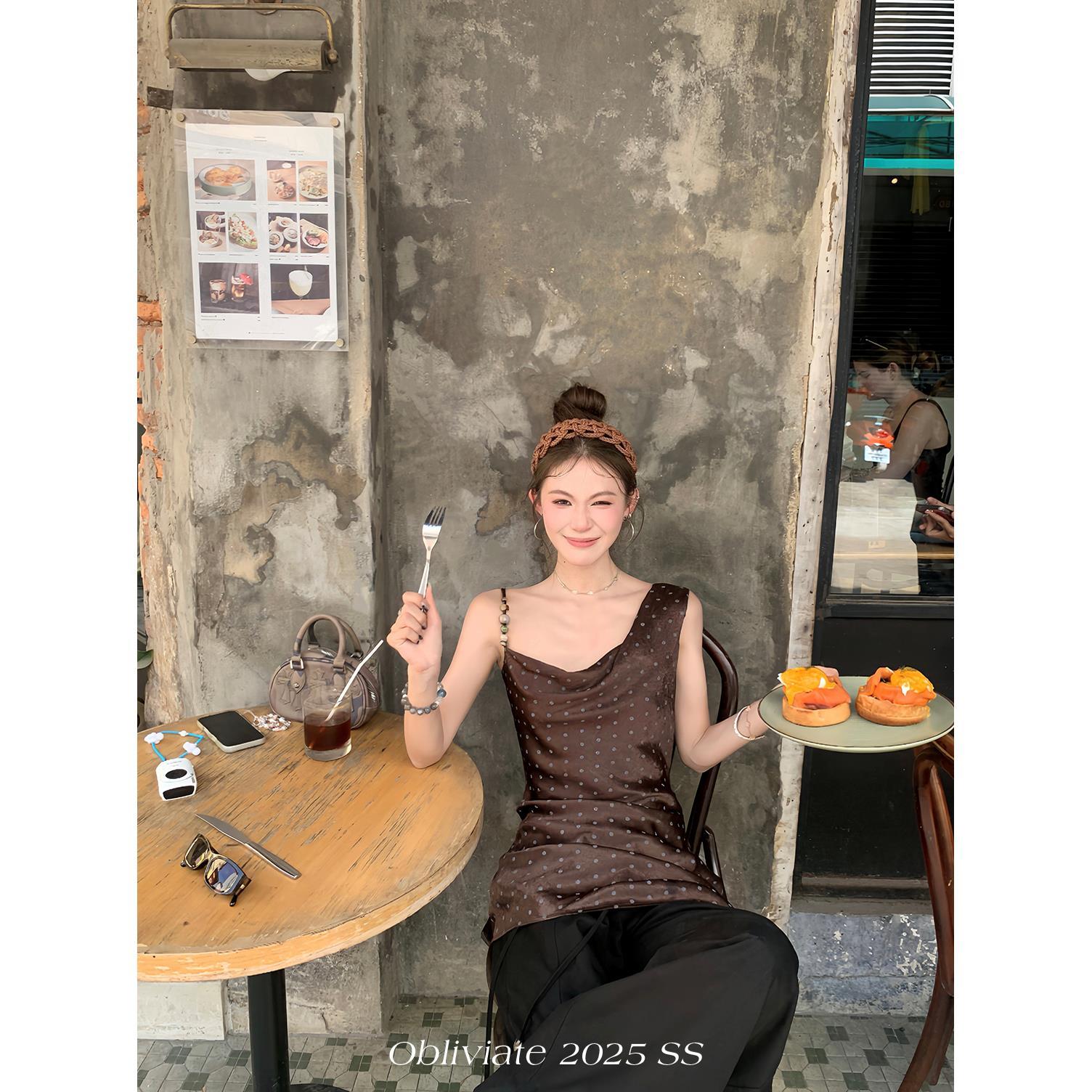 一忘皆空 甜酷嗲精’推荐b入串珠波点叠穿连衣裙女夏季复古短裙