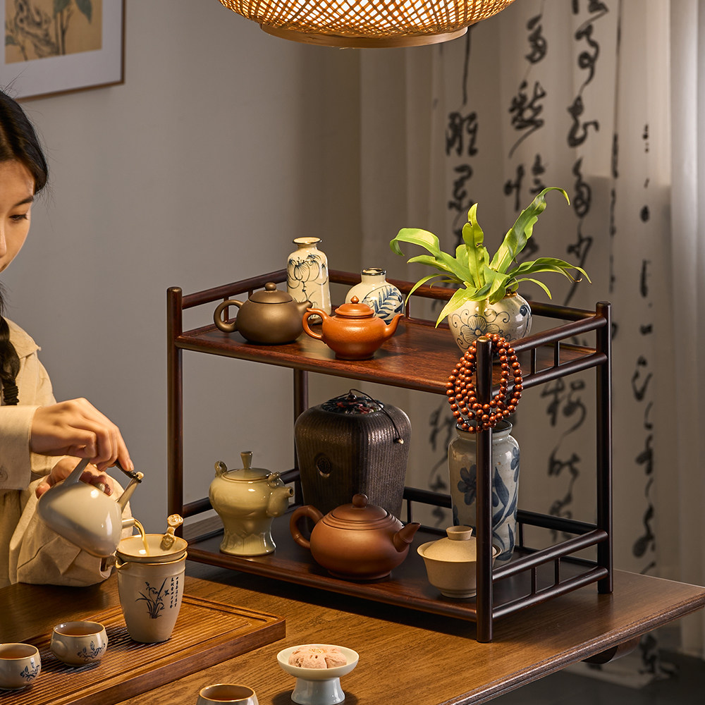 茶具架子功夫茶杯紫砂壶客厅茶台上茶叶罐小展示架