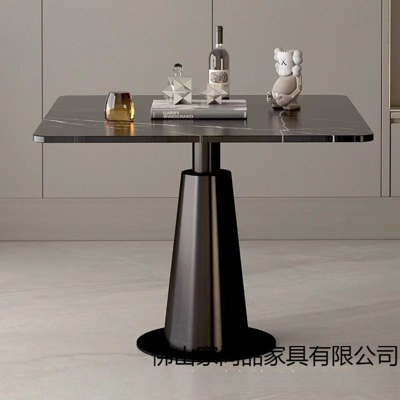 岩板餐桌小户型公寓阳台小圆桌子休闲接待会客洽谈桌金属框架茶几