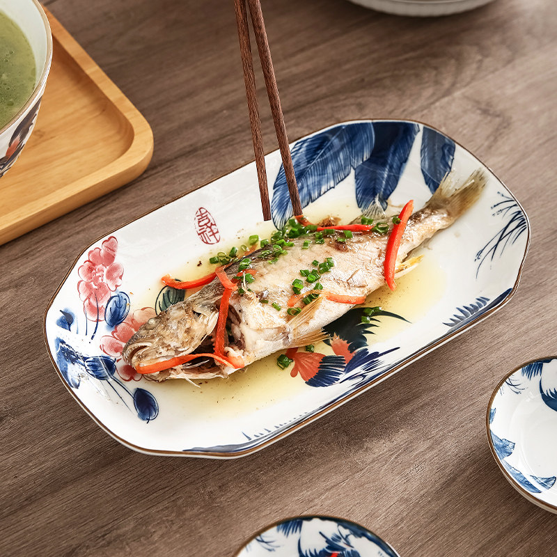 只装大号长方形鱼盘大鸡公蒸烤菜鱼微波炉餐具